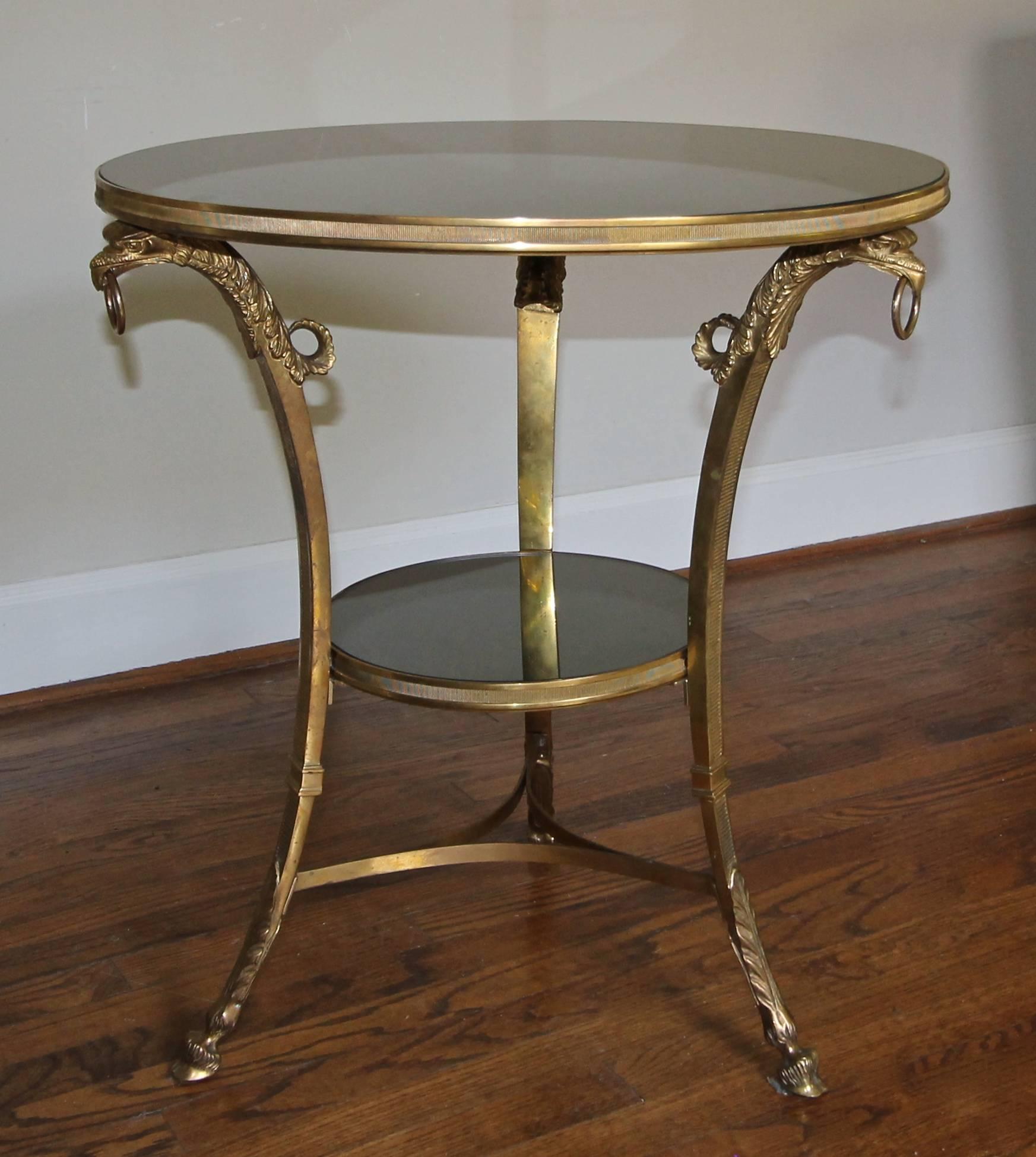 French Gilt Bronze Glass Neoclassical Eagle Gueridon Side Table In Good Condition In Palm Springs, CA