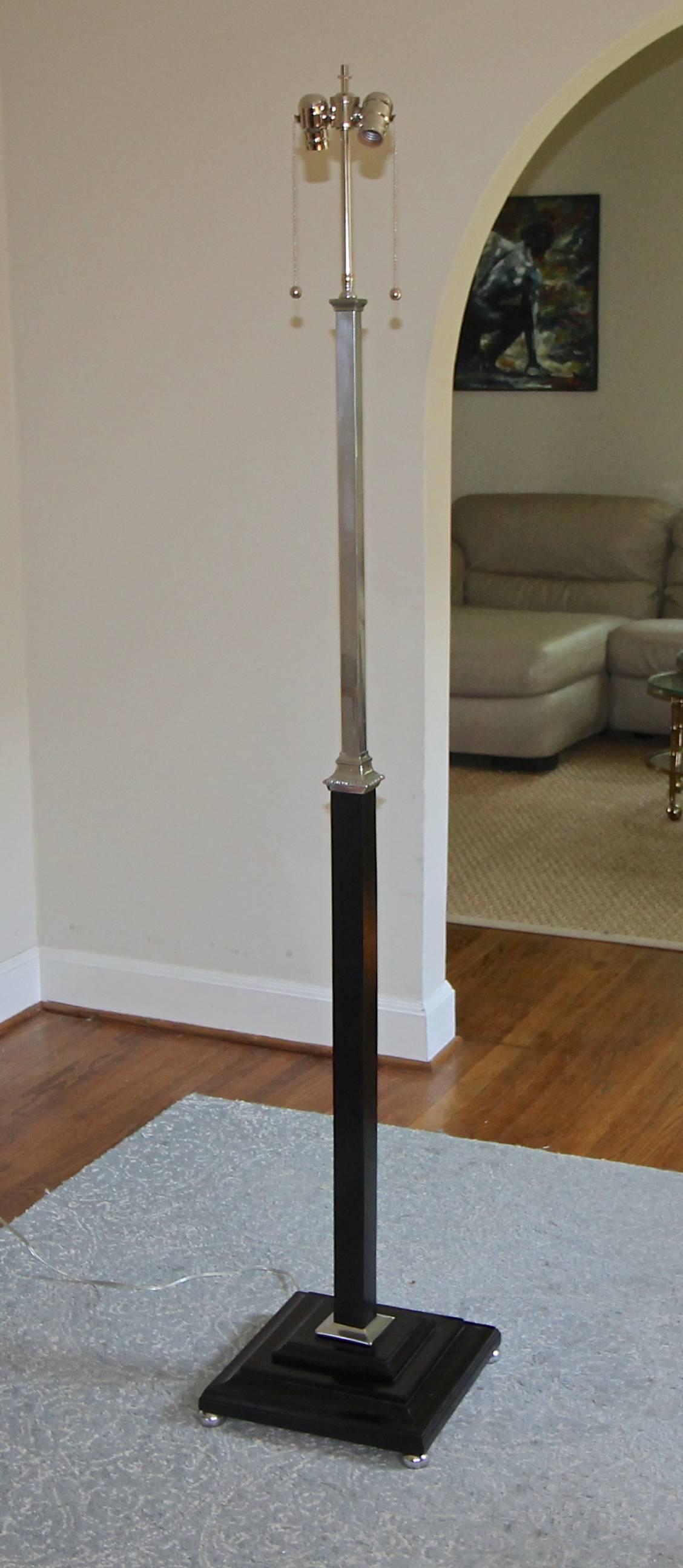 French Parzinger Style Wood and Nickel Floor Lamp In Good Condition In Palm Springs, CA