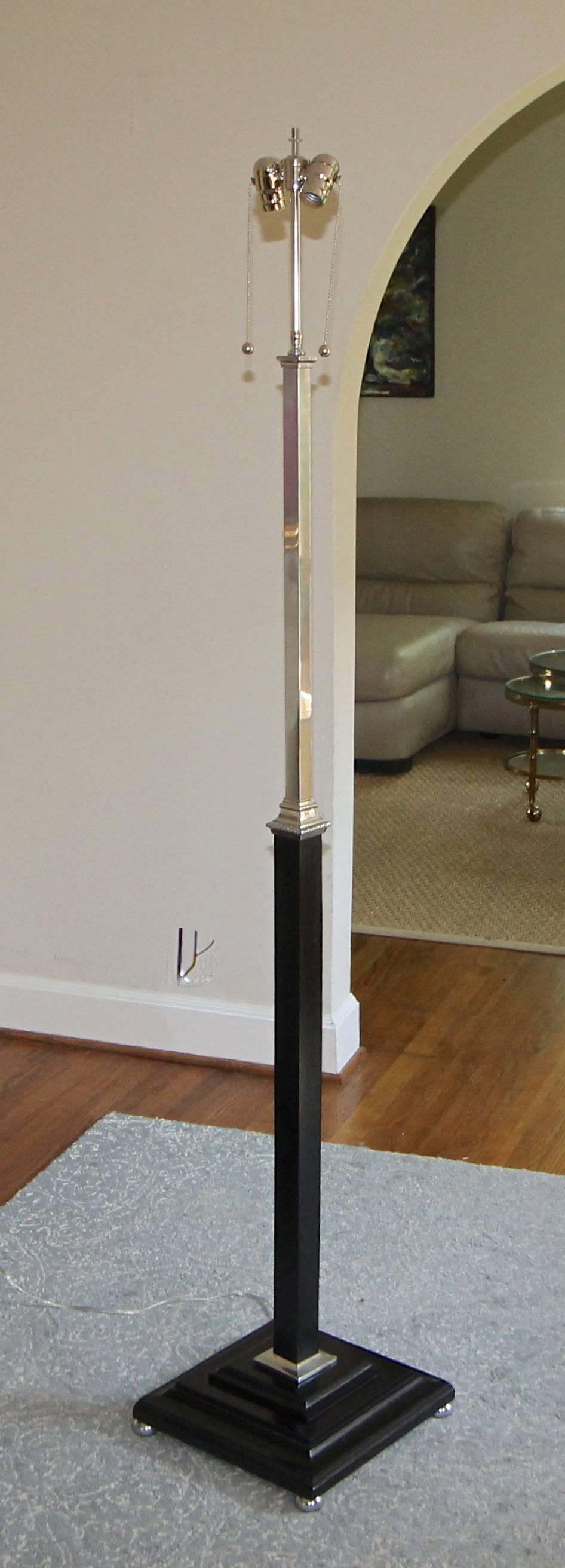 French Parzinger Style Wood and Nickel Floor Lamp 1