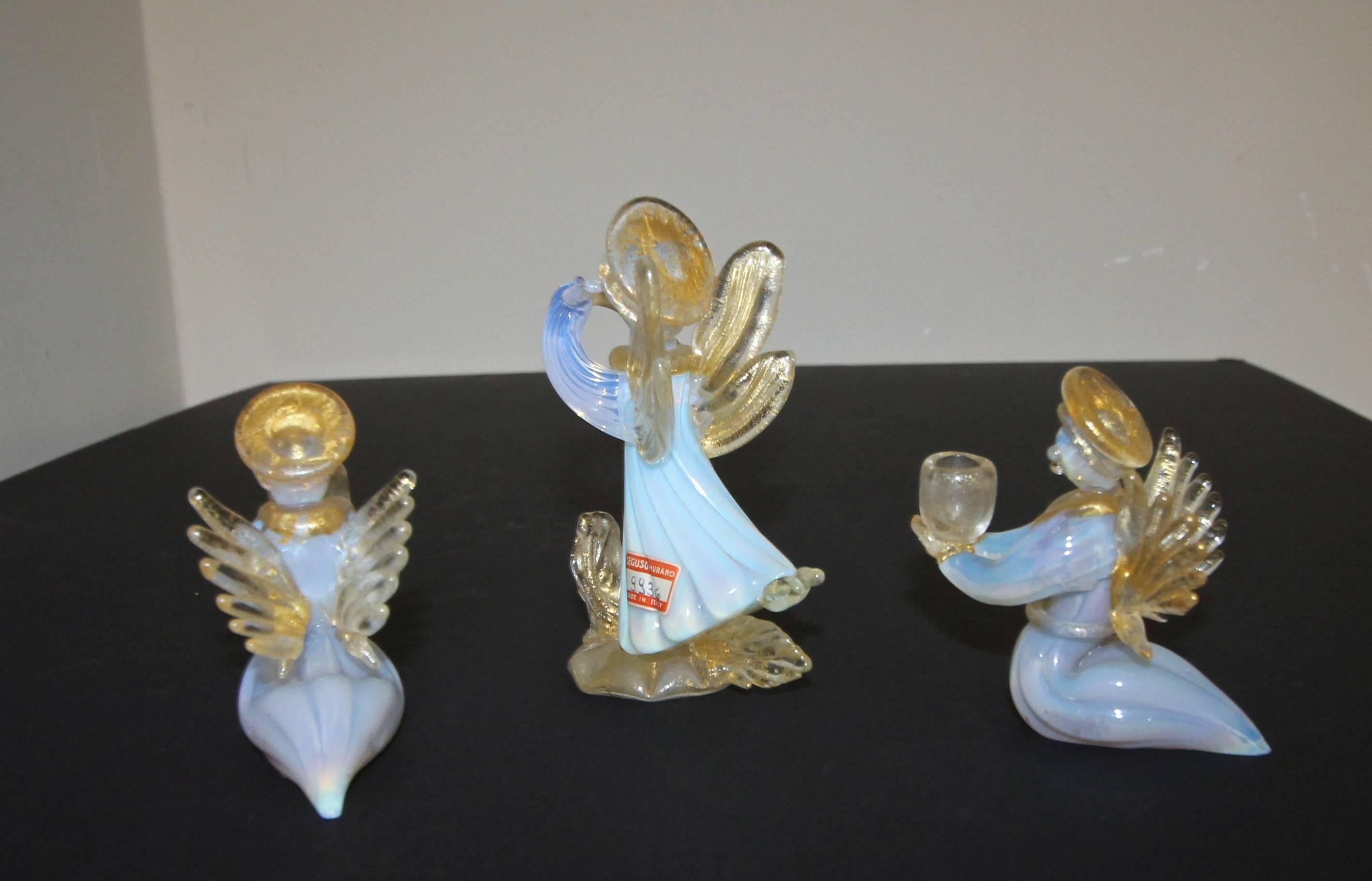 Set of Three Murano Seguso Glass Candleholder Angles In Excellent Condition For Sale In Palm Springs, CA