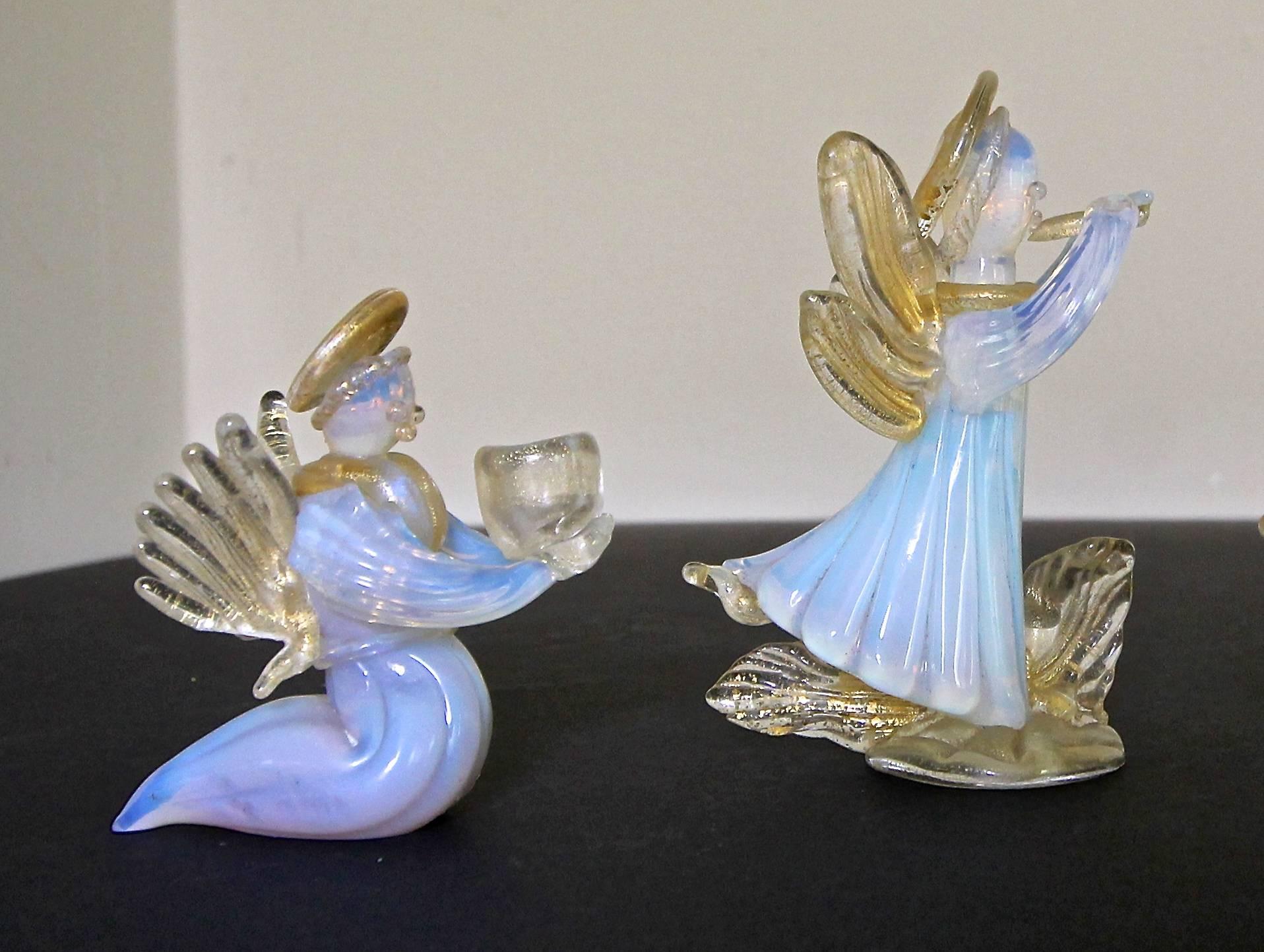 Set of Three Murano Seguso Glass Candleholder Angles For Sale 3