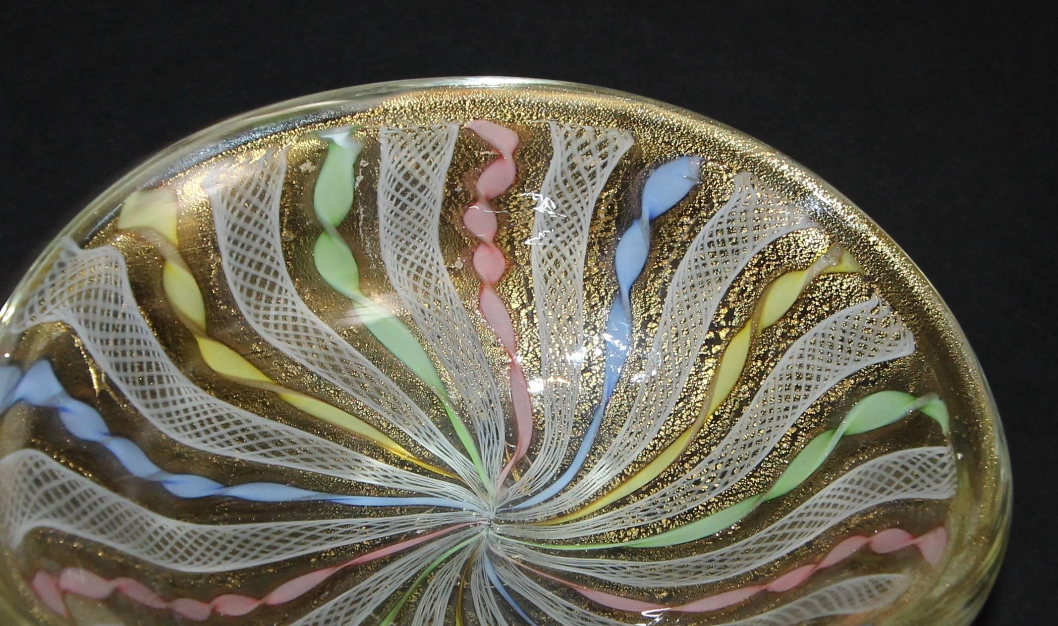Pair of Murano Latticino Ribbons Glass Bowls For Sale 2