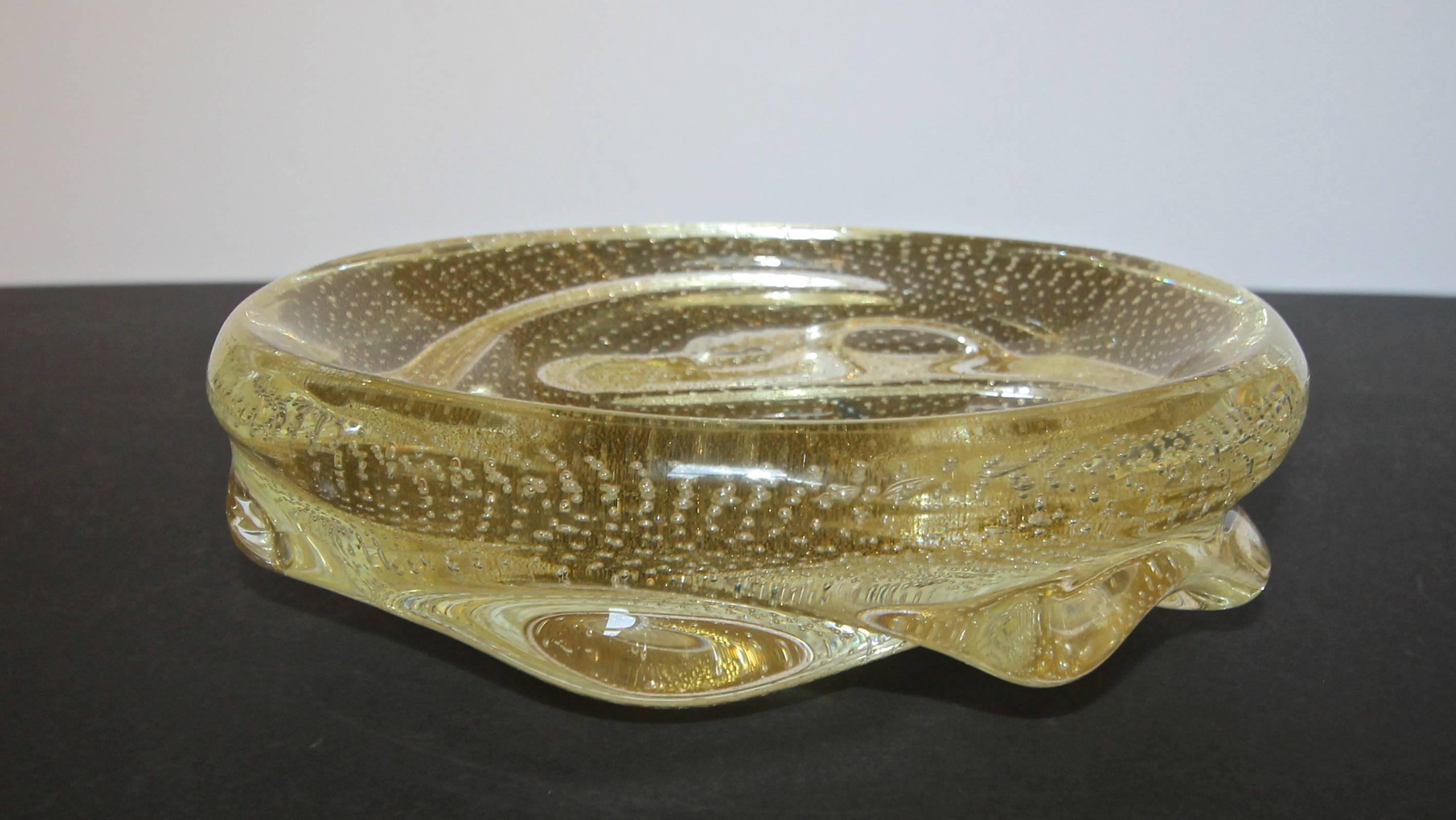 Mid-20th Century Two Large Murano Gold Centerpiece Bowls For Sale