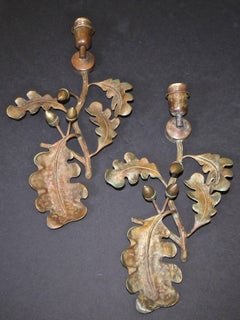 Pair of Large French Bronze Oak Leaf and Acorn Wall Sconces