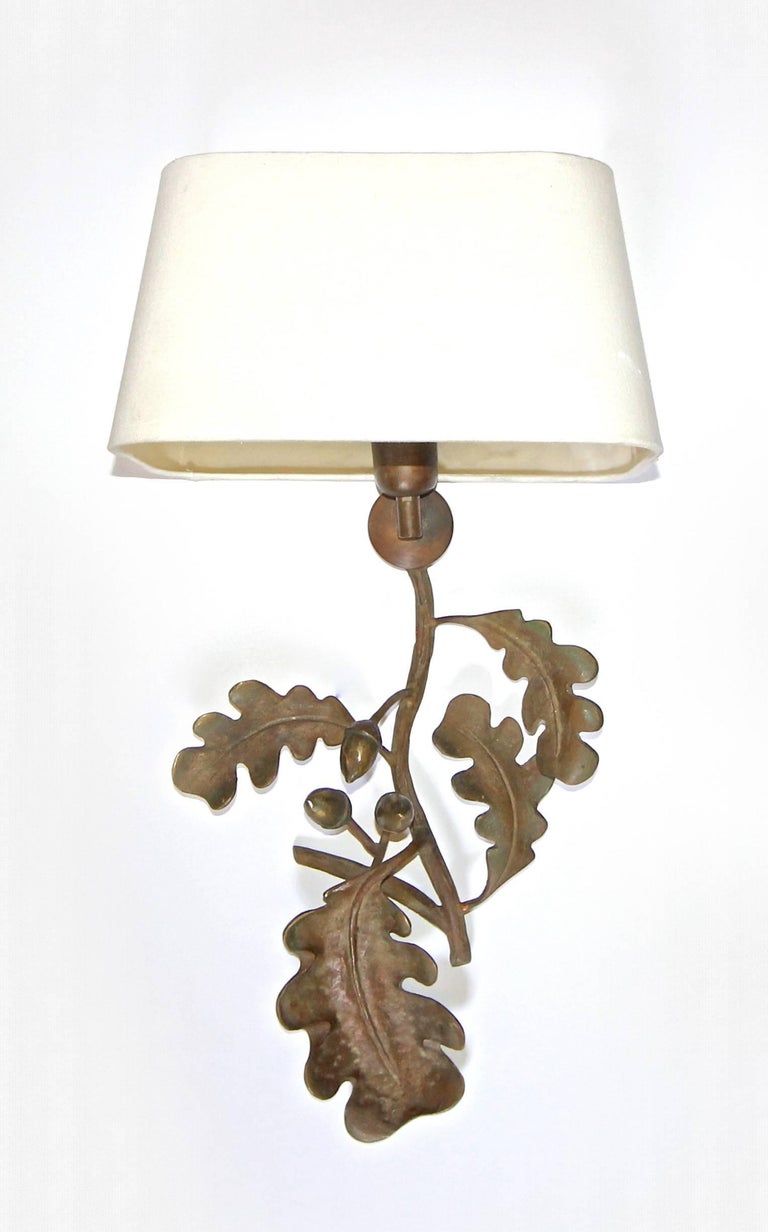 Pair of Large French Bronze Oak Leaf and Acorn Wall Sconces For Sale at 1stdibs