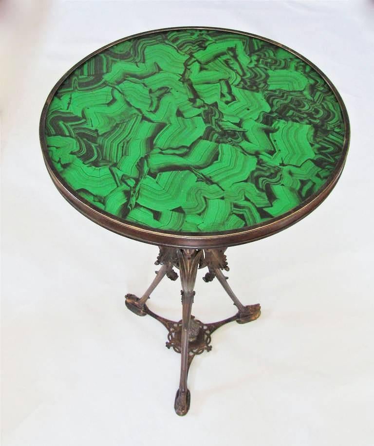 French Bronze Neoclassic Faux Malachite Side Table 4