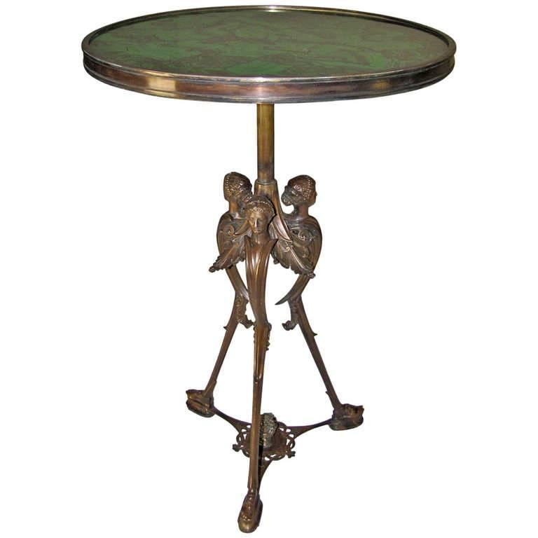 French Bronze Neoclassic Faux Malachite Side Table 5