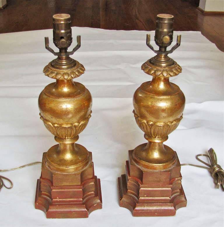 Pair of Italian Carved Wood Water Gilt Lamps 5