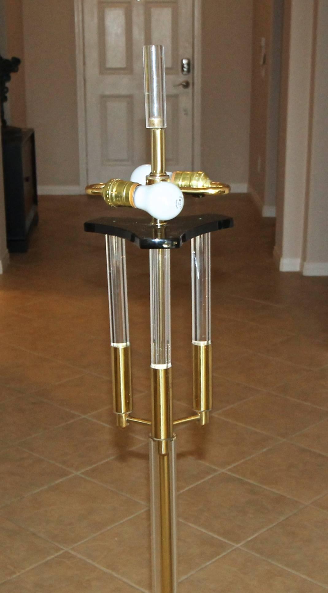 Late 20th Century Vintage Brass Acrylic Floor Lamp