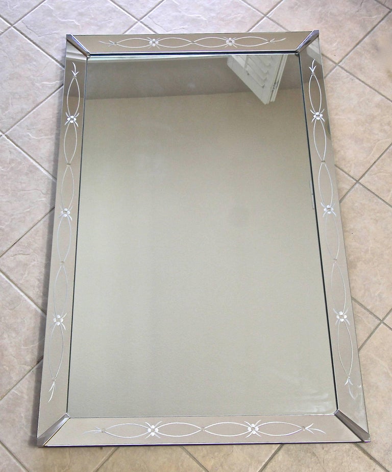 Large Art Deco Etched Wall Mirror