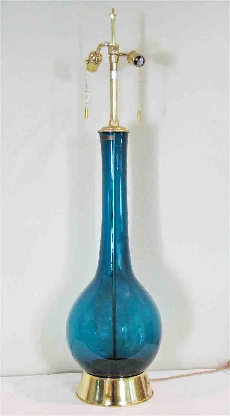 Large Marbro Swedish Teal Glass Table Lamp 1