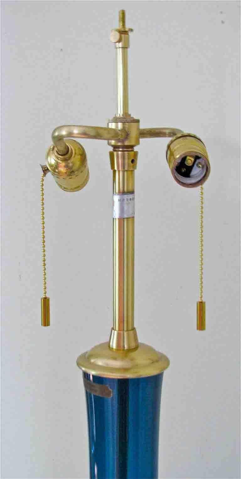 Brass Large Marbro Swedish Teal Glass Table Lamp