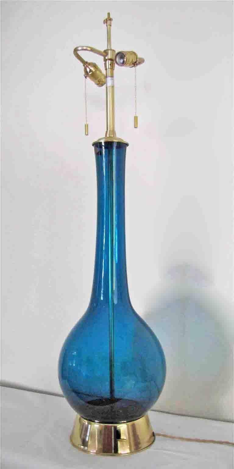 Mid-20th Century Large Marbro Swedish Teal Glass Table Lamp