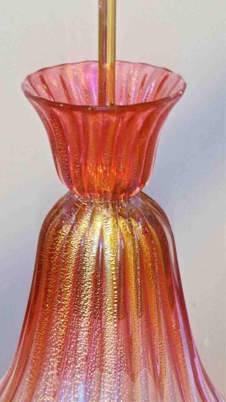 Mid-20th Century Pair Murano Seguso Cranberry Red and Gold Ceiling Light Pendants