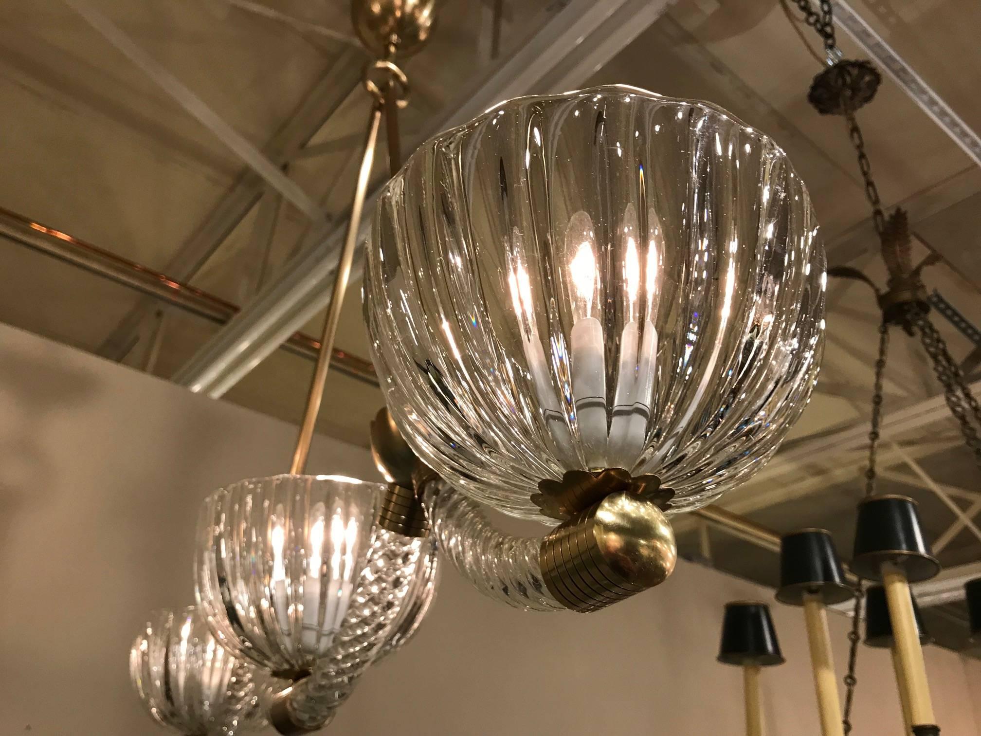Barovier Murano Glass Three-Light Chandelier or Pendant In Good Condition In Dallas, TX