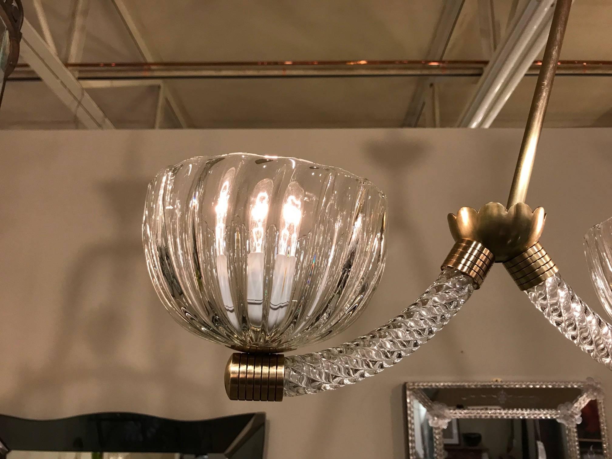 Mid-20th Century Barovier Murano Glass Three-Light Chandelier or Pendant