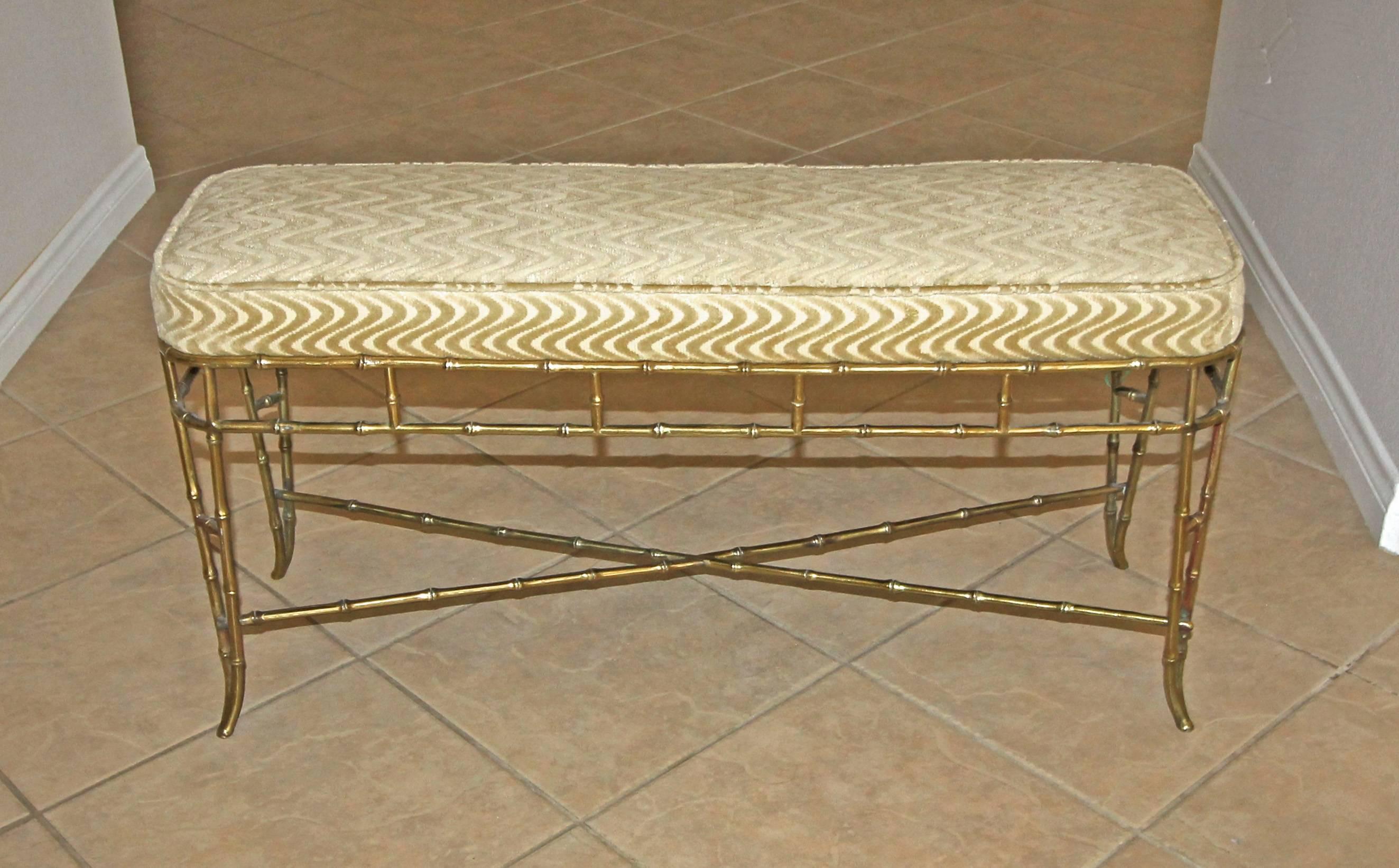 French Bagues Style Faux Brass Bamboo Bench 3