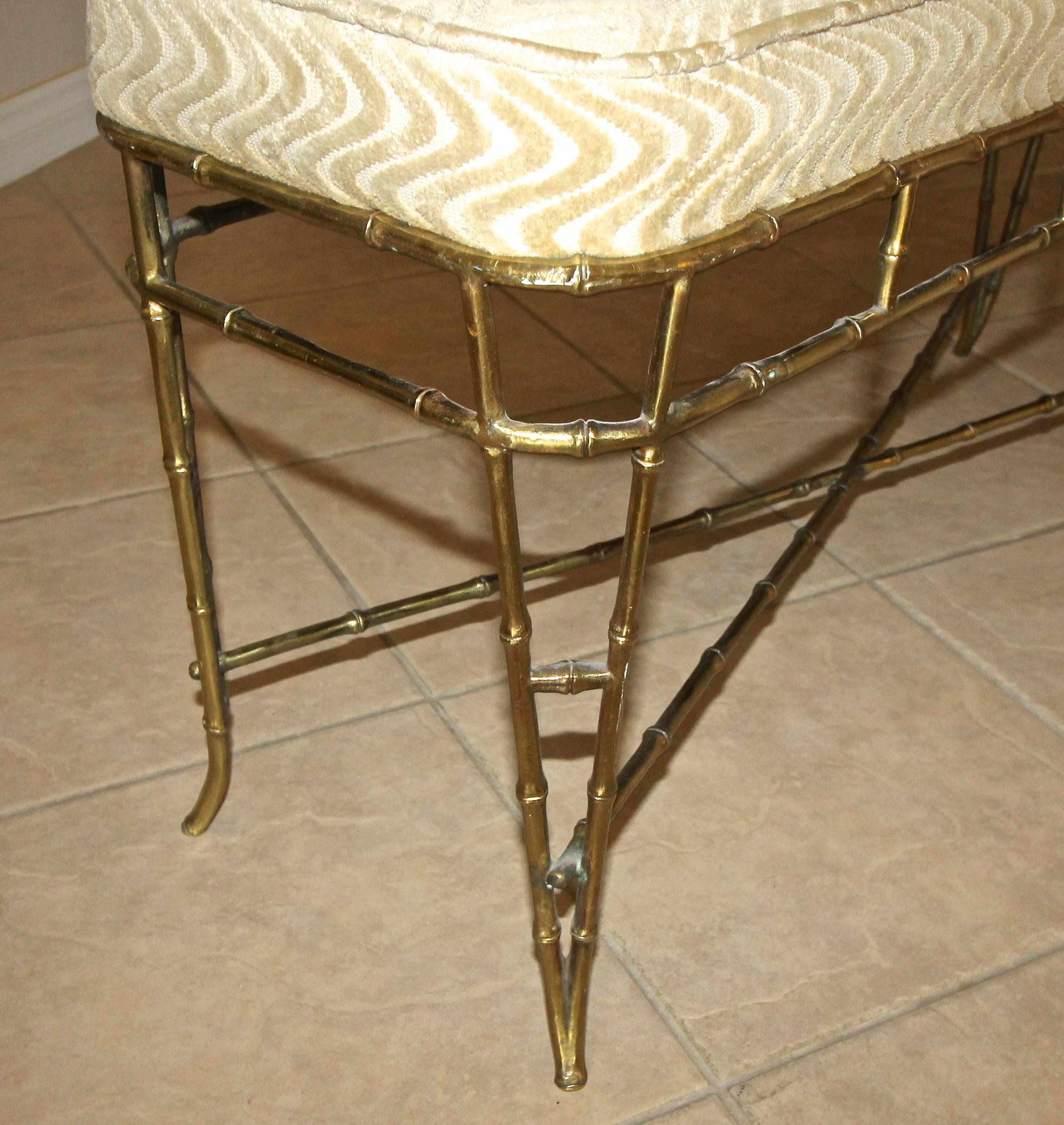 Mid-20th Century French Bagues Style Faux Brass Bamboo Bench