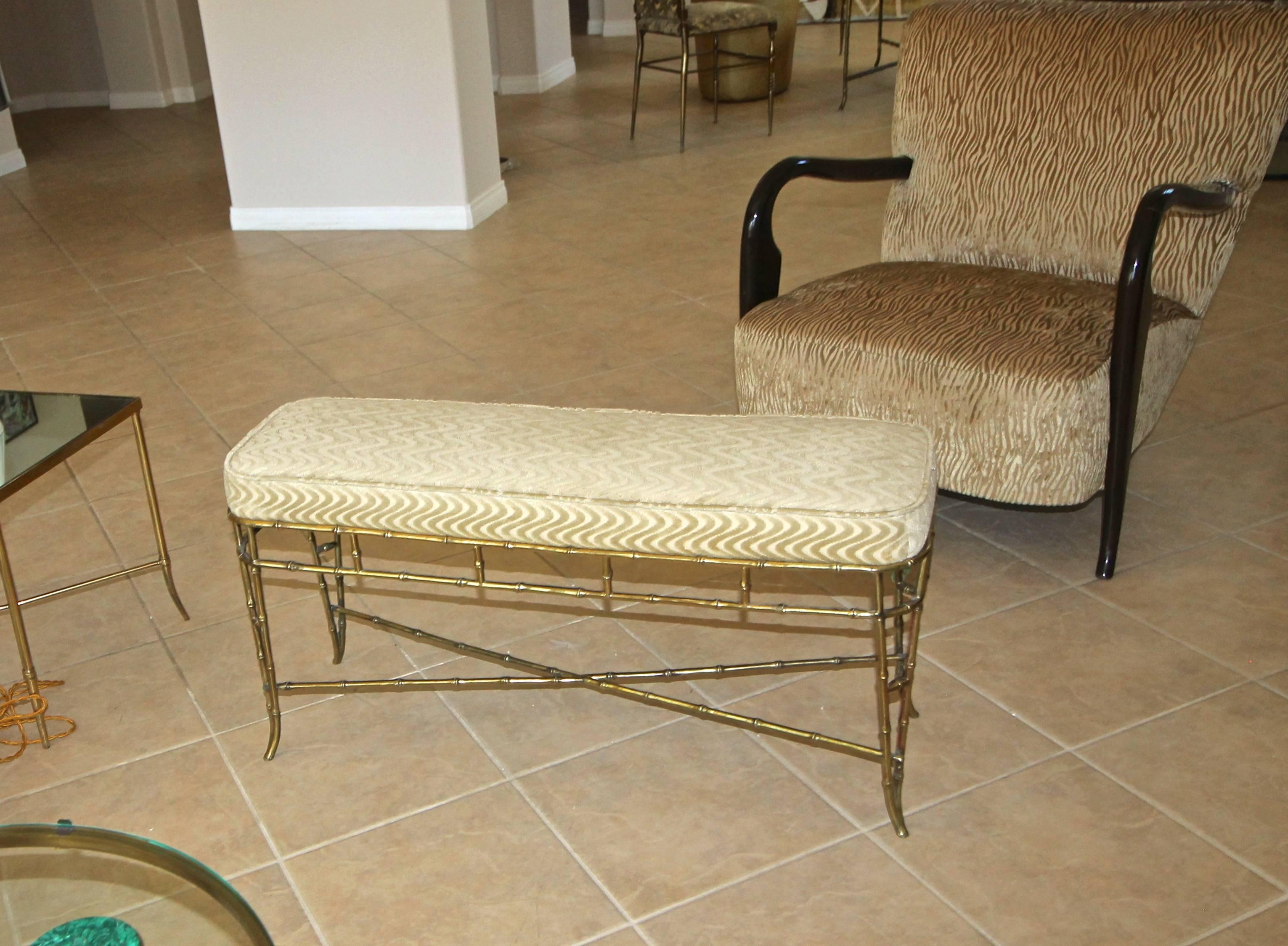 French Bagues Style Faux Brass Bamboo Bench 1