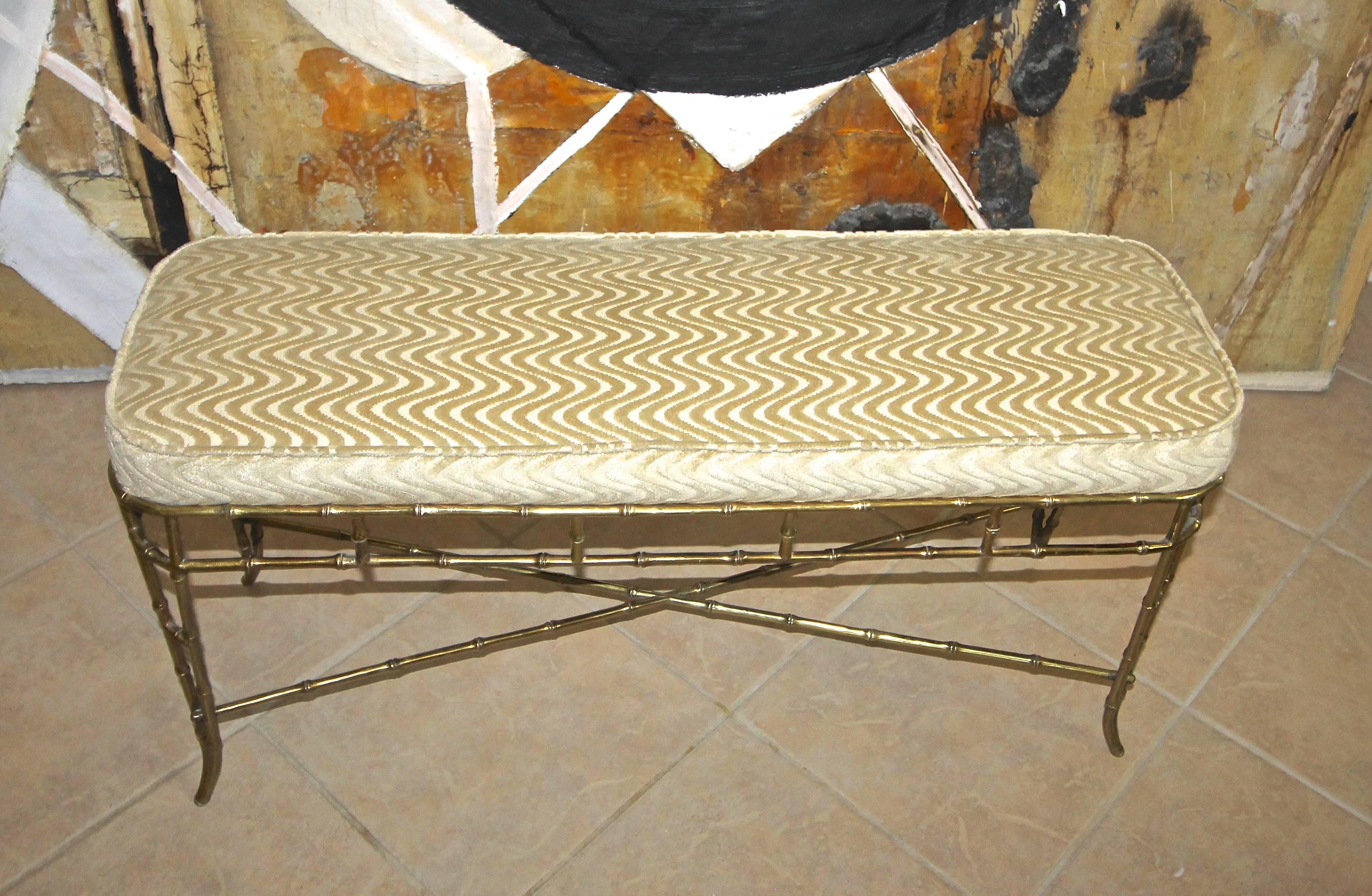 French Bagues Style Faux Brass Bamboo Bench In Good Condition In Palm Springs, CA