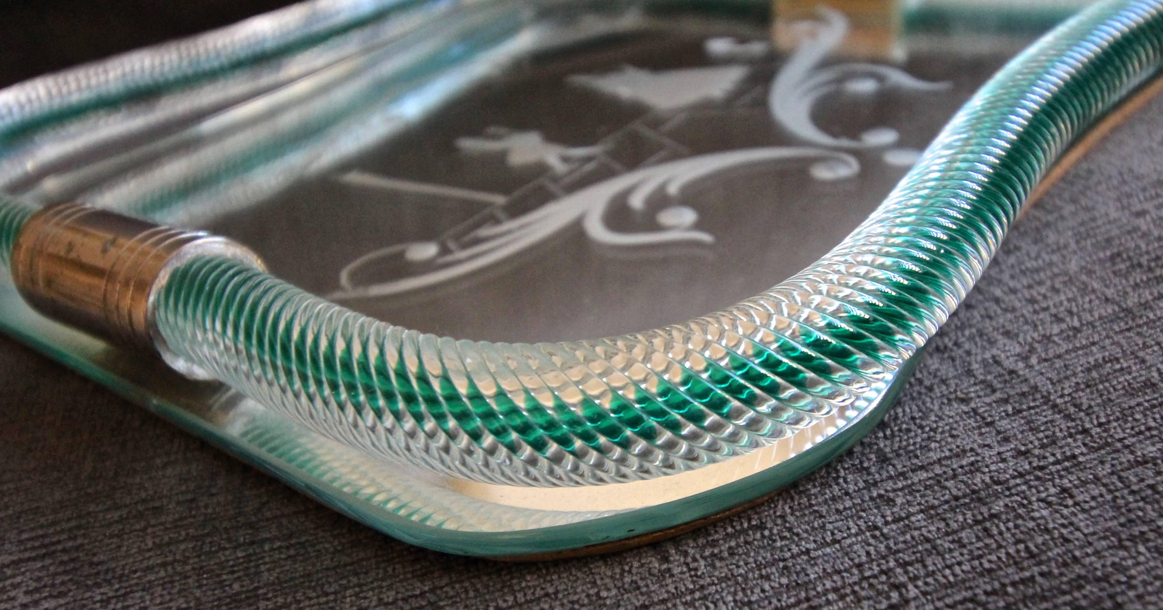 Murano Venetian Twisted Glass Rope Mirrored Vanity Tray In Excellent Condition In Palm Springs, CA