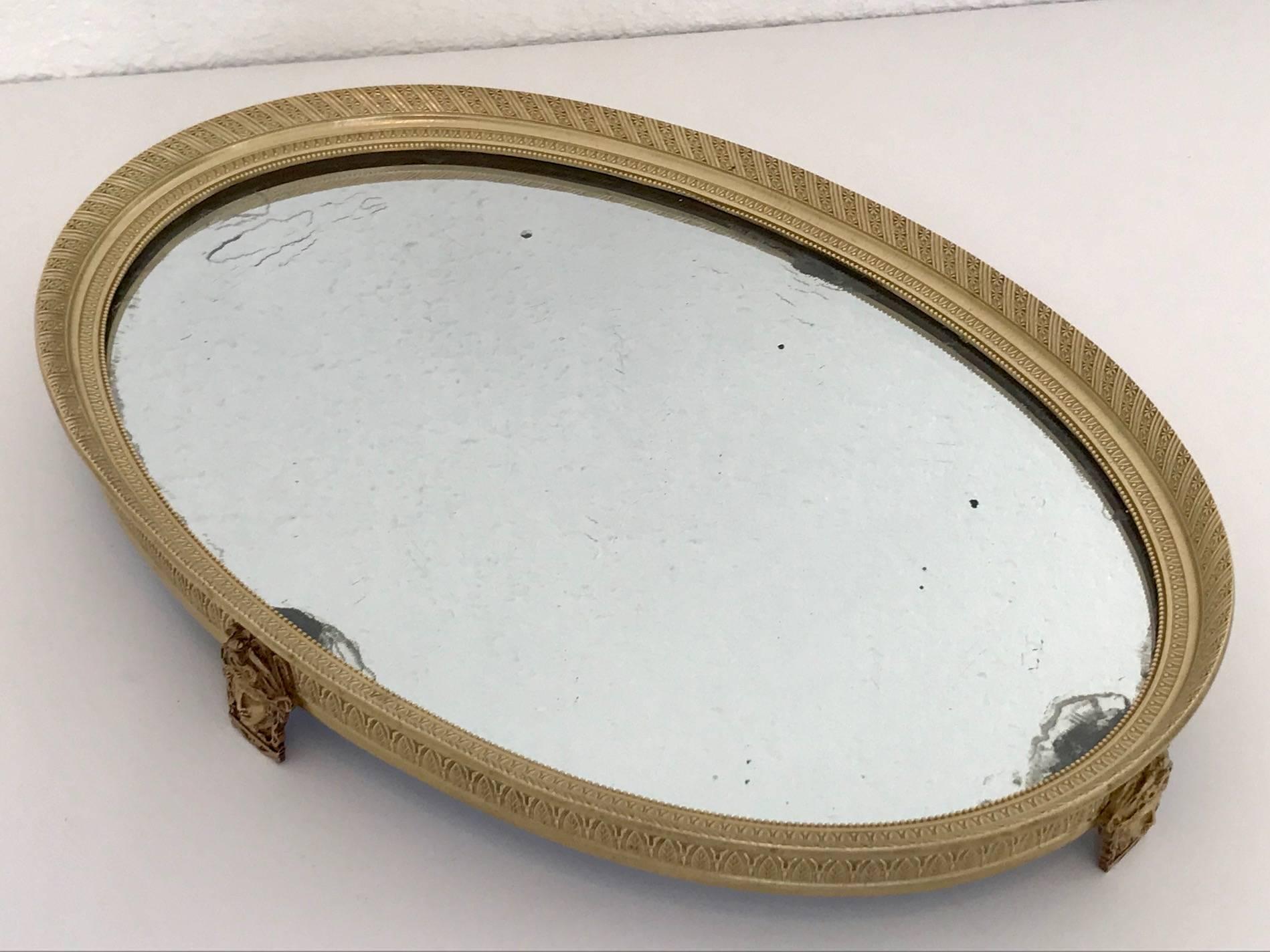 French Empire Style Brass Plateau Mirror or Vanity Tray 1