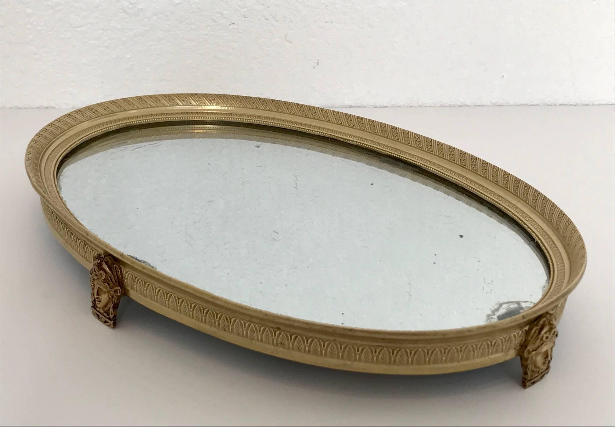 French Empire Style Brass Plateau Mirror or Vanity Tray 2