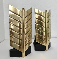 Pair of Large Arrow Andirons in Brass and Iron