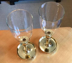 Pair of Tommi Parzinger Brass Hurricane Candleholders by Dorlyn Silversmiths