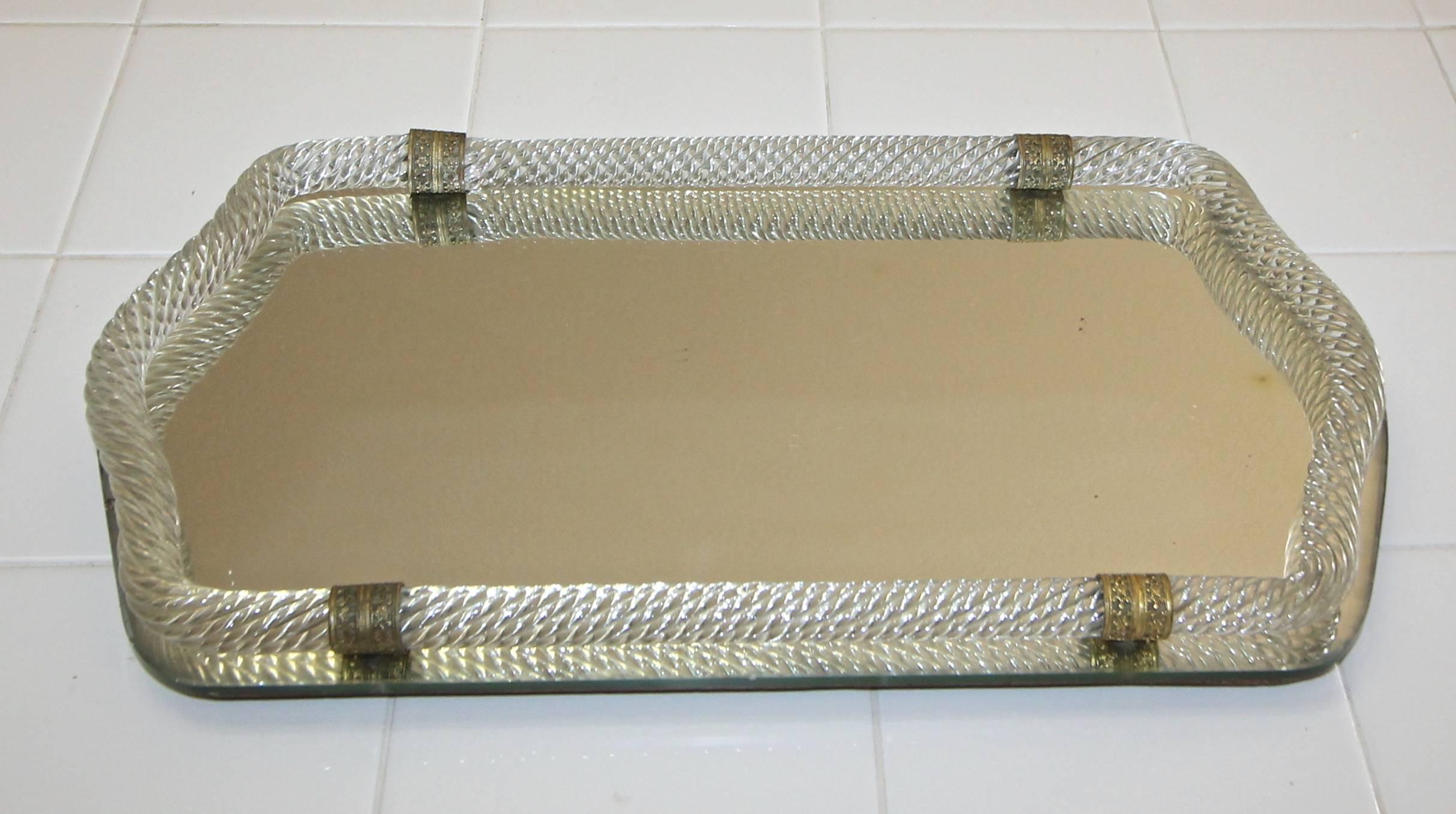 Murano Twisted Glass Rope Vanity Tray In Good Condition In Palm Springs, CA
