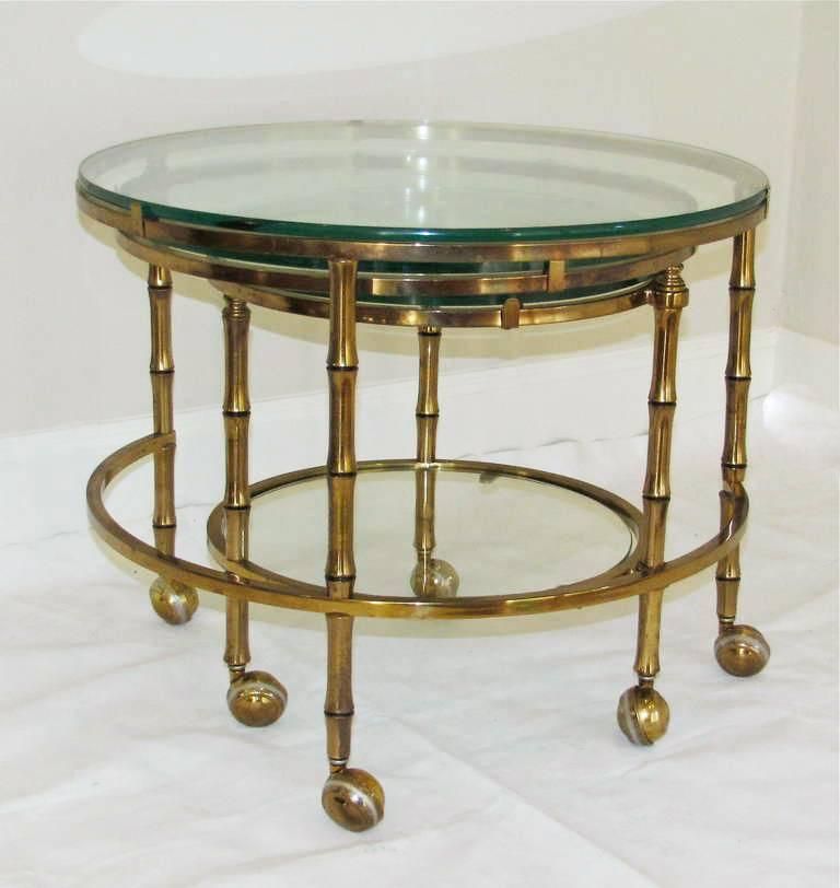 Mid-20th Century 3 Tier Swivel Extending Faux Brass Bamboo Cocktail Table