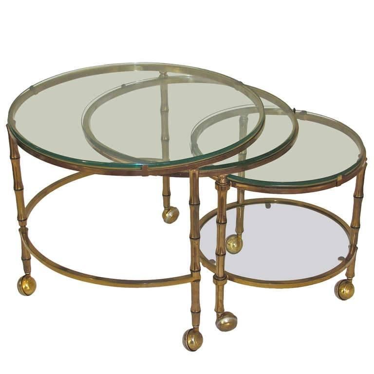 3 Tier Swivel Extending Faux Brass Bamboo Cocktail Table 4