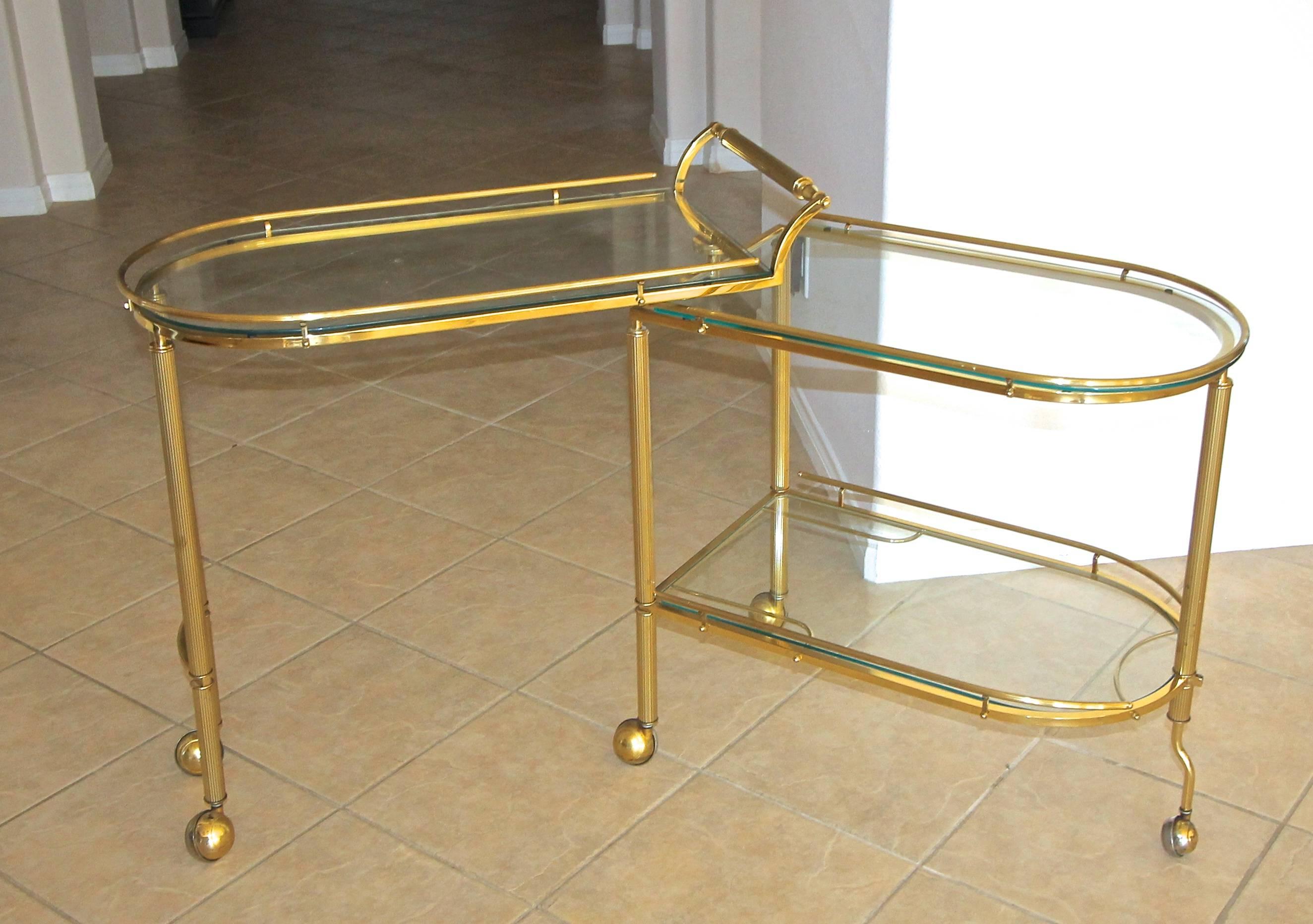 Italian Brass Three-Tier Swivel Bar Serving Cart In Excellent Condition In Palm Springs, CA