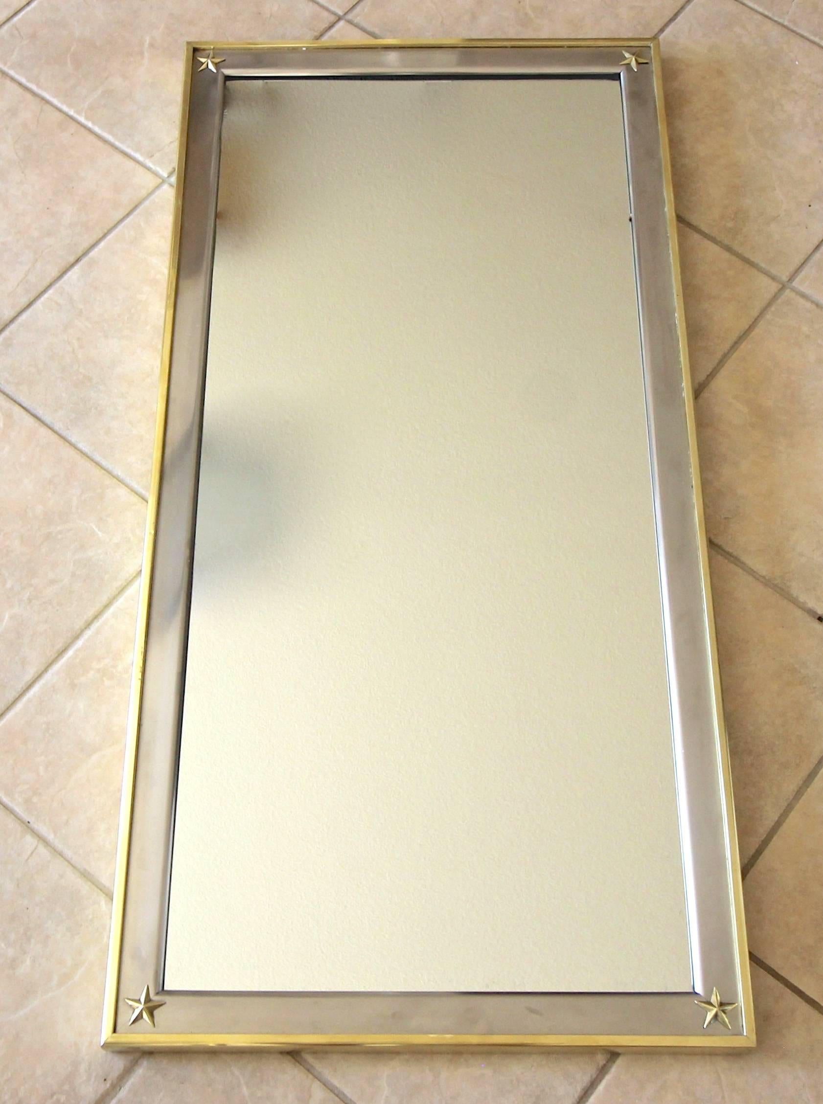 French Rectangle Directoire Brass Steel Wall Mirror 3