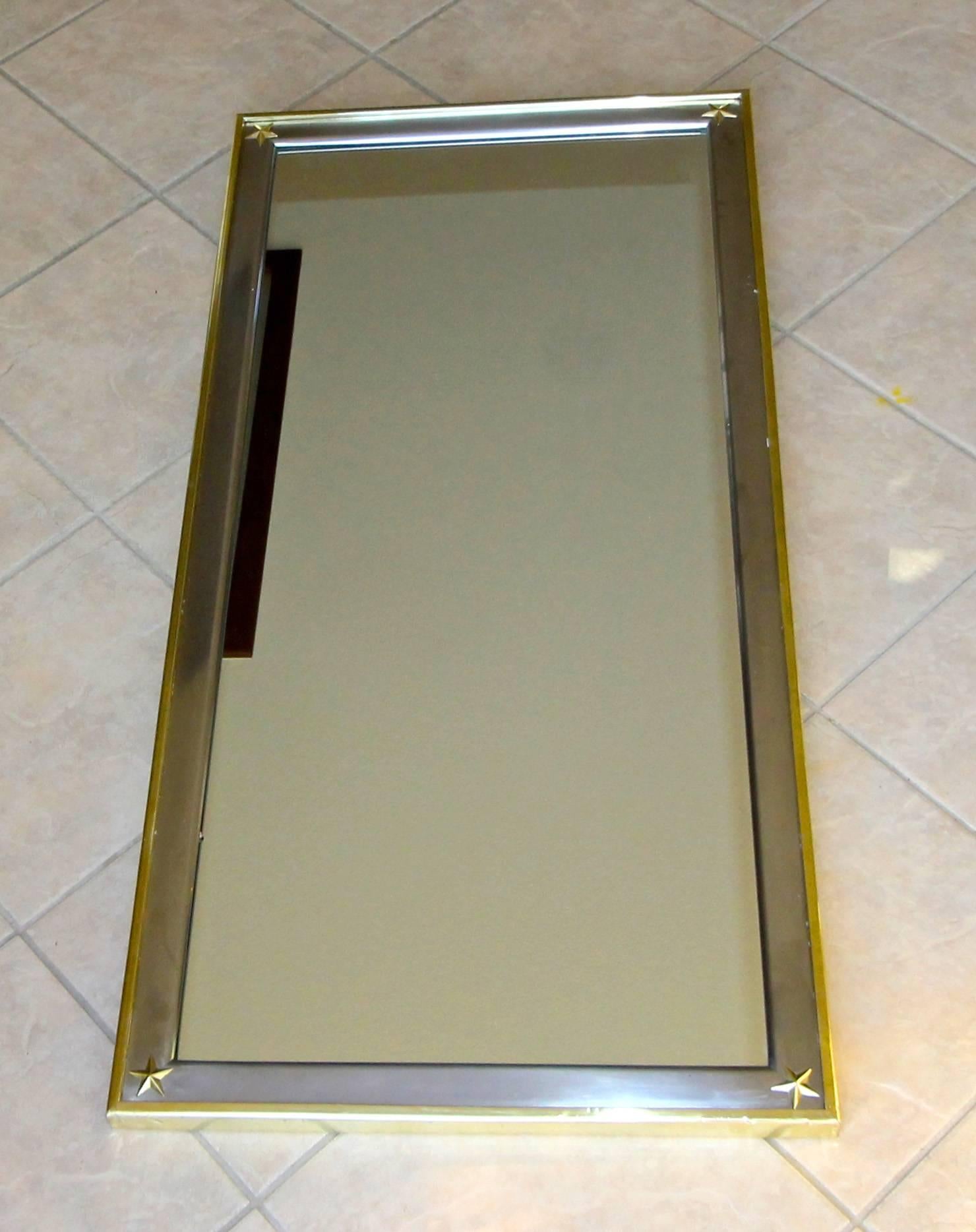 French Rectangle Directoire Brass Steel Wall Mirror In Fair Condition In Palm Springs, CA