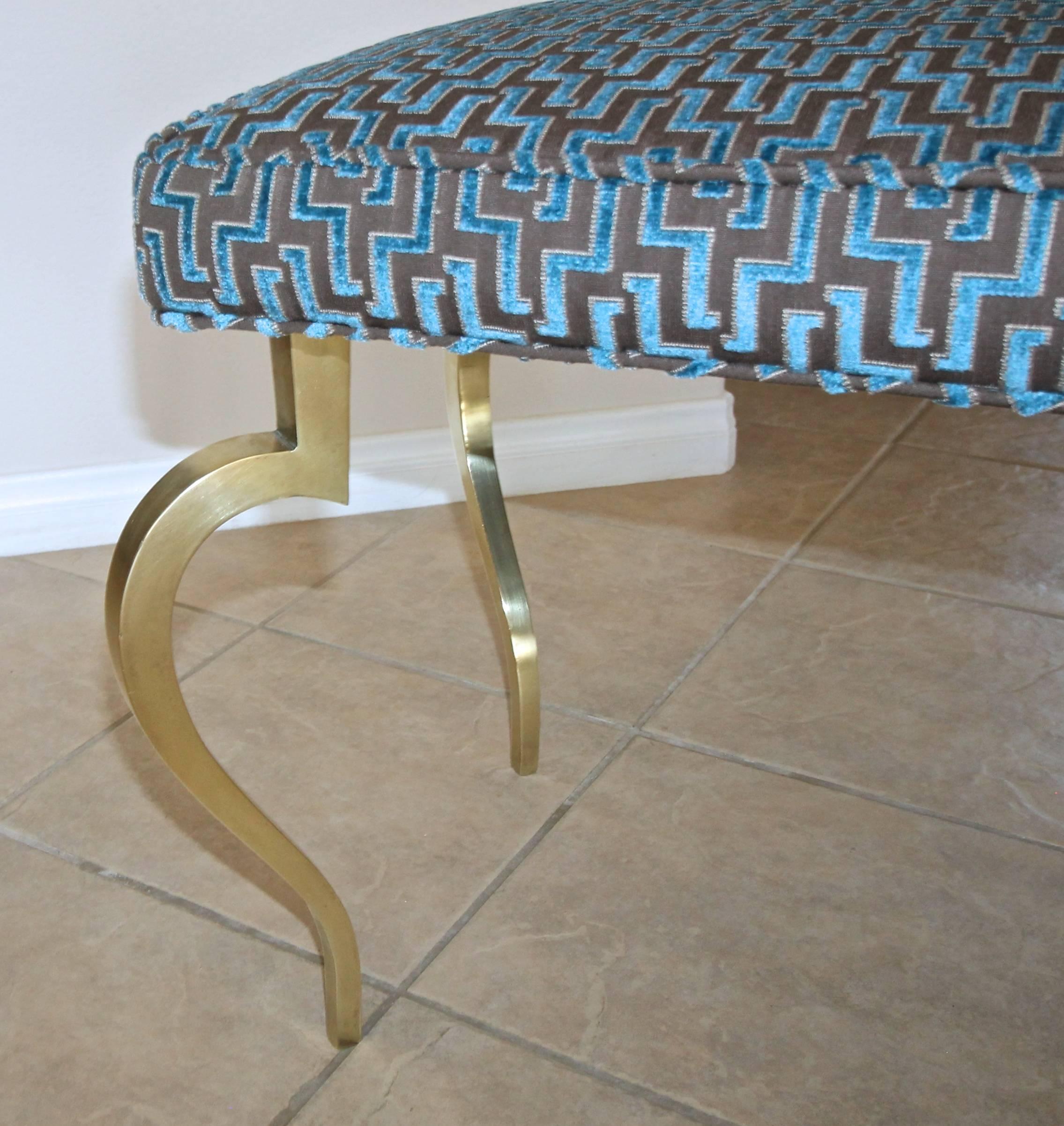 Italian Mid Century Modernist Cabriole Leg Brass Bench For Sale 2