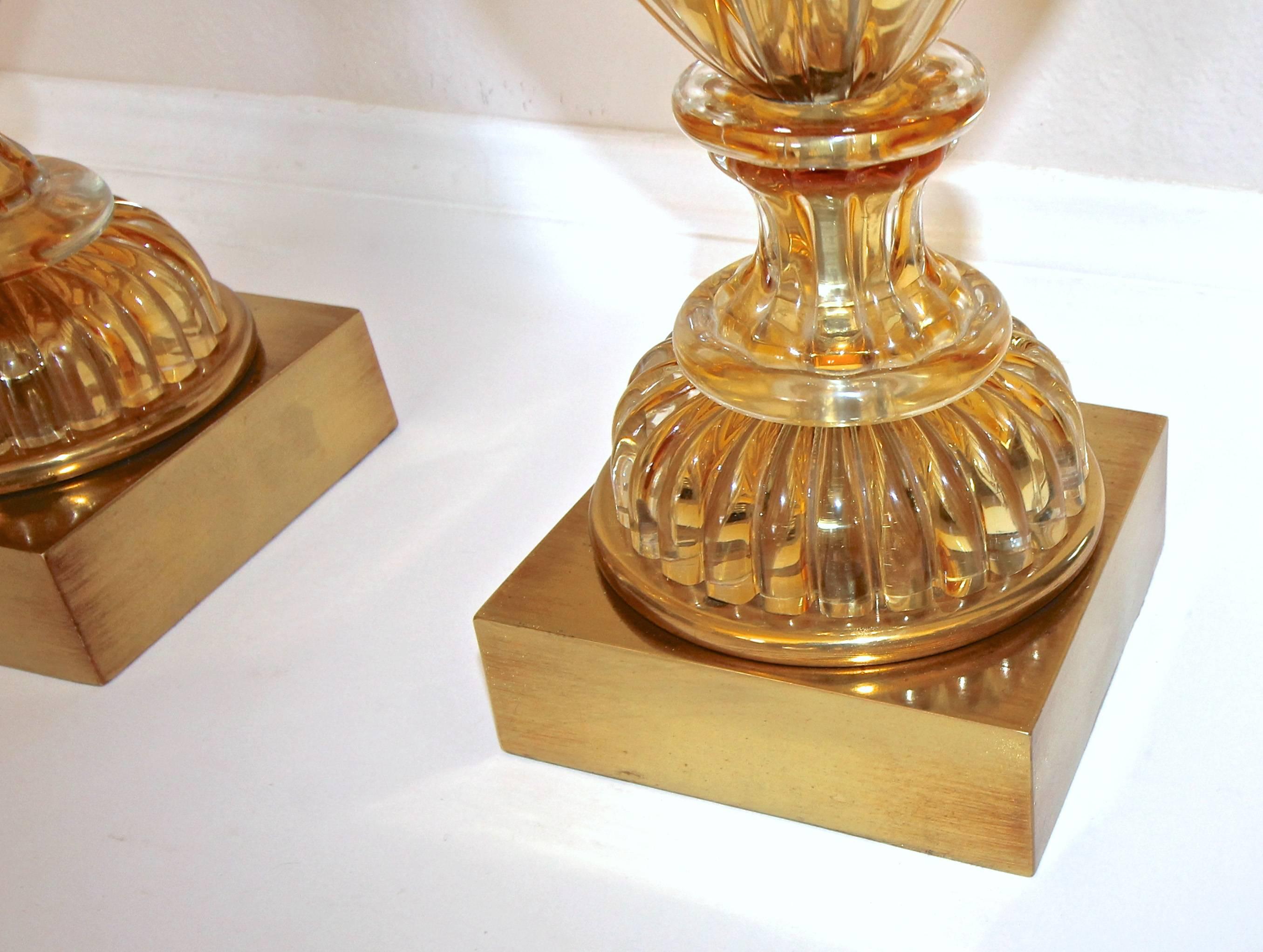 Pair of Large Marbro Seguso Murano Golden Amber Table Lamps 2