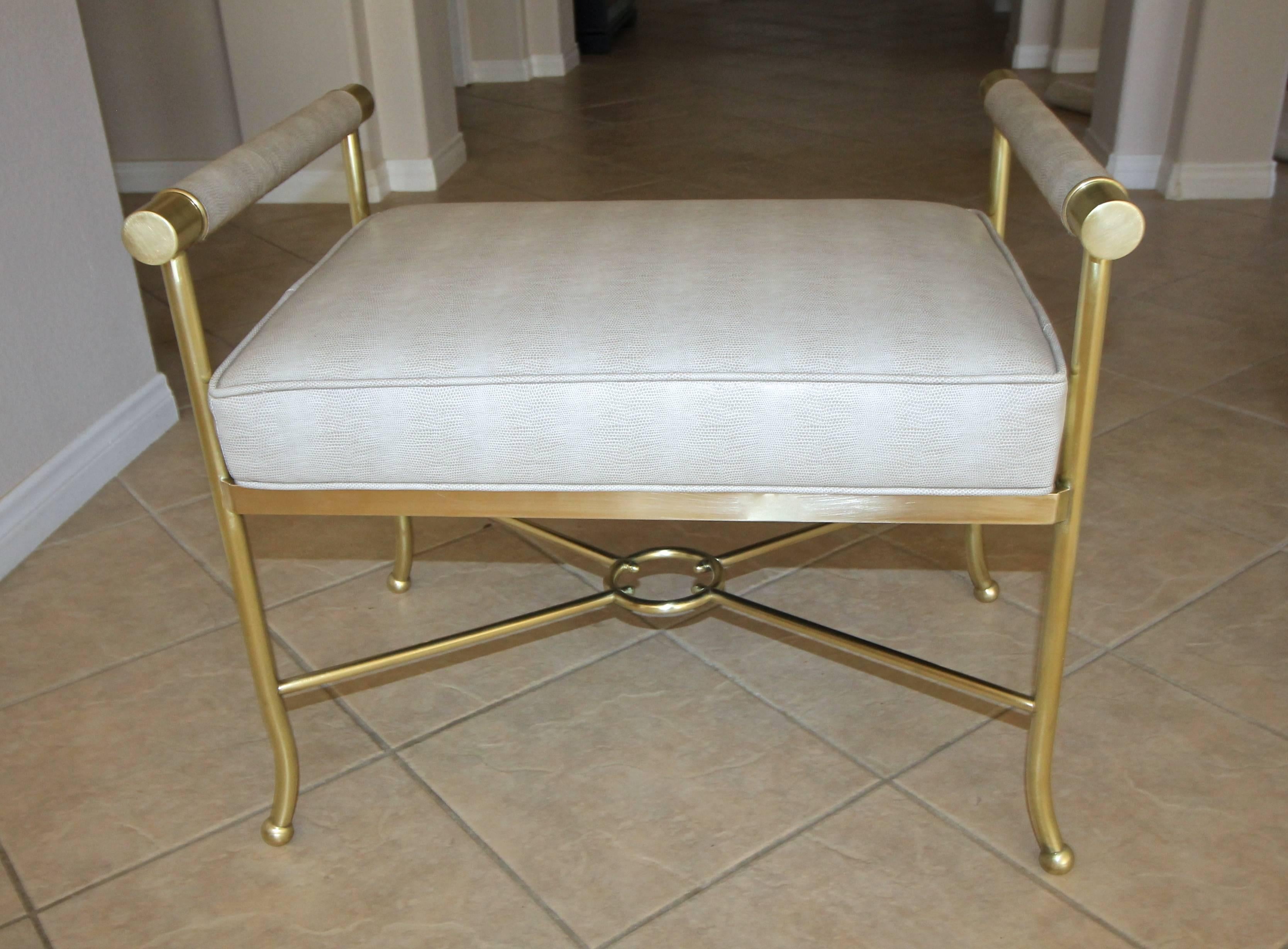 Parzinger Style Brass Faux Lizard X-Base Bench In Good Condition In Palm Springs, CA
