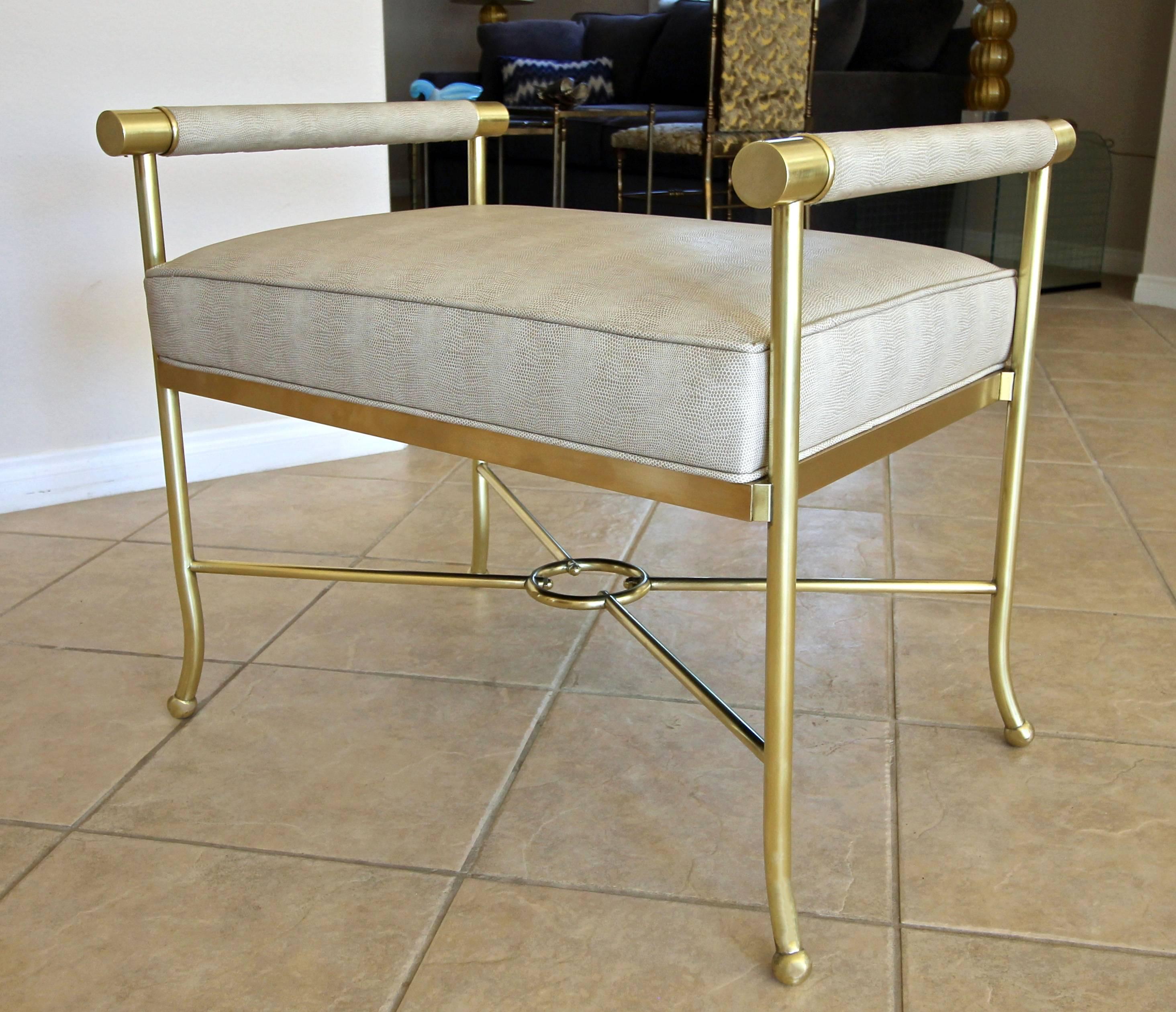 Mid-20th Century Parzinger Style Brass Faux Lizard X-Base Bench