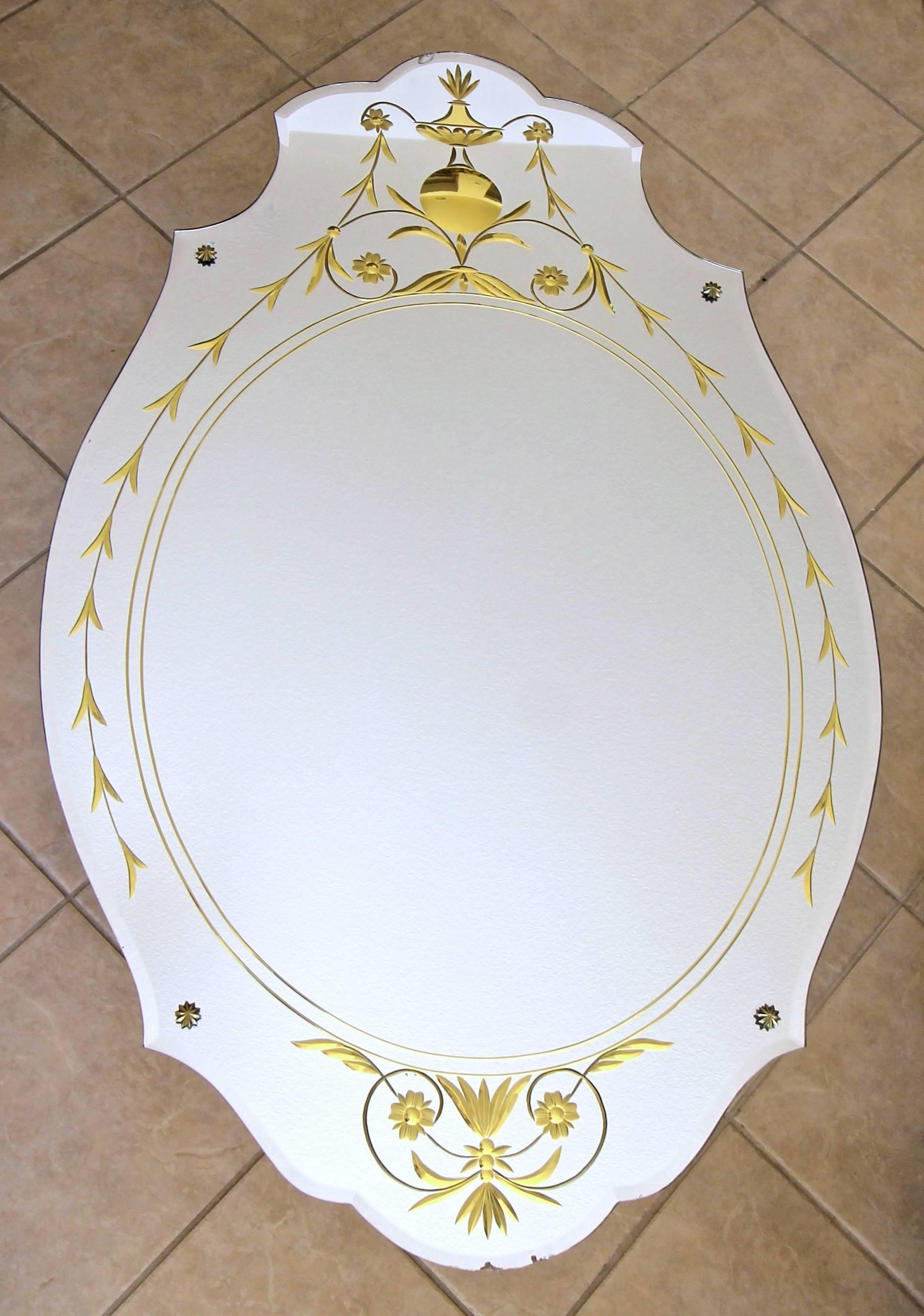 American Art Deco Etched Gold Wall Mirror For Sale