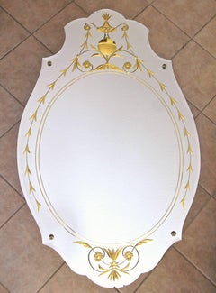 Art Deco Wall Mirror, Etched Gold with Scalloped Edges, USA, 1930s