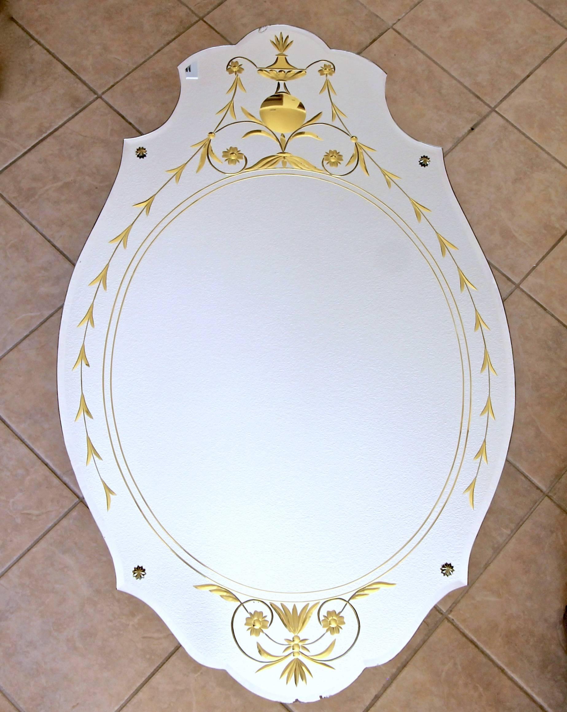 Art Deco Etched Gold Wall Mirror For Sale 5