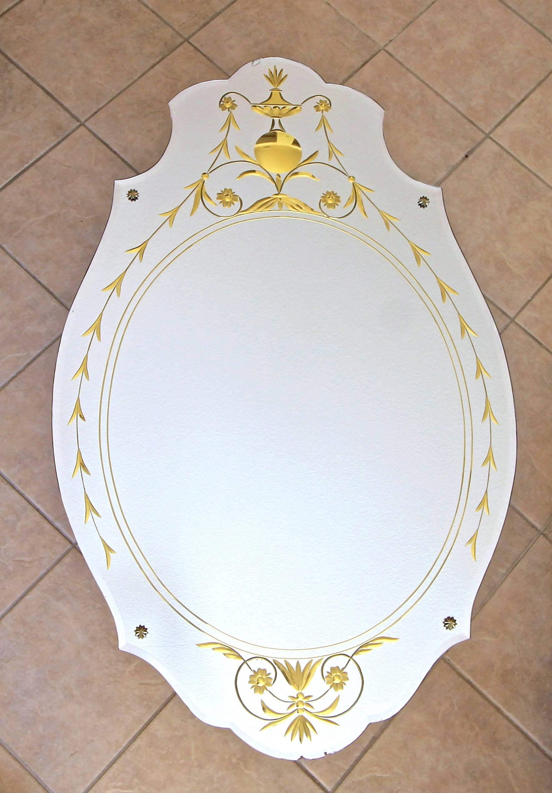 Art Deco Etched Gold Wall Mirror For Sale 2