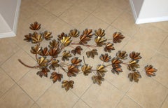 Große brutalistische Wandskulptur aus Messing im C Jere-Stil mit Blattmotiv