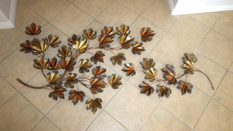 Huge C Jere Style Brass Brutalist Leaf Wall Art Sculpture In Excellent Condition For Sale In Palm Springs, CA