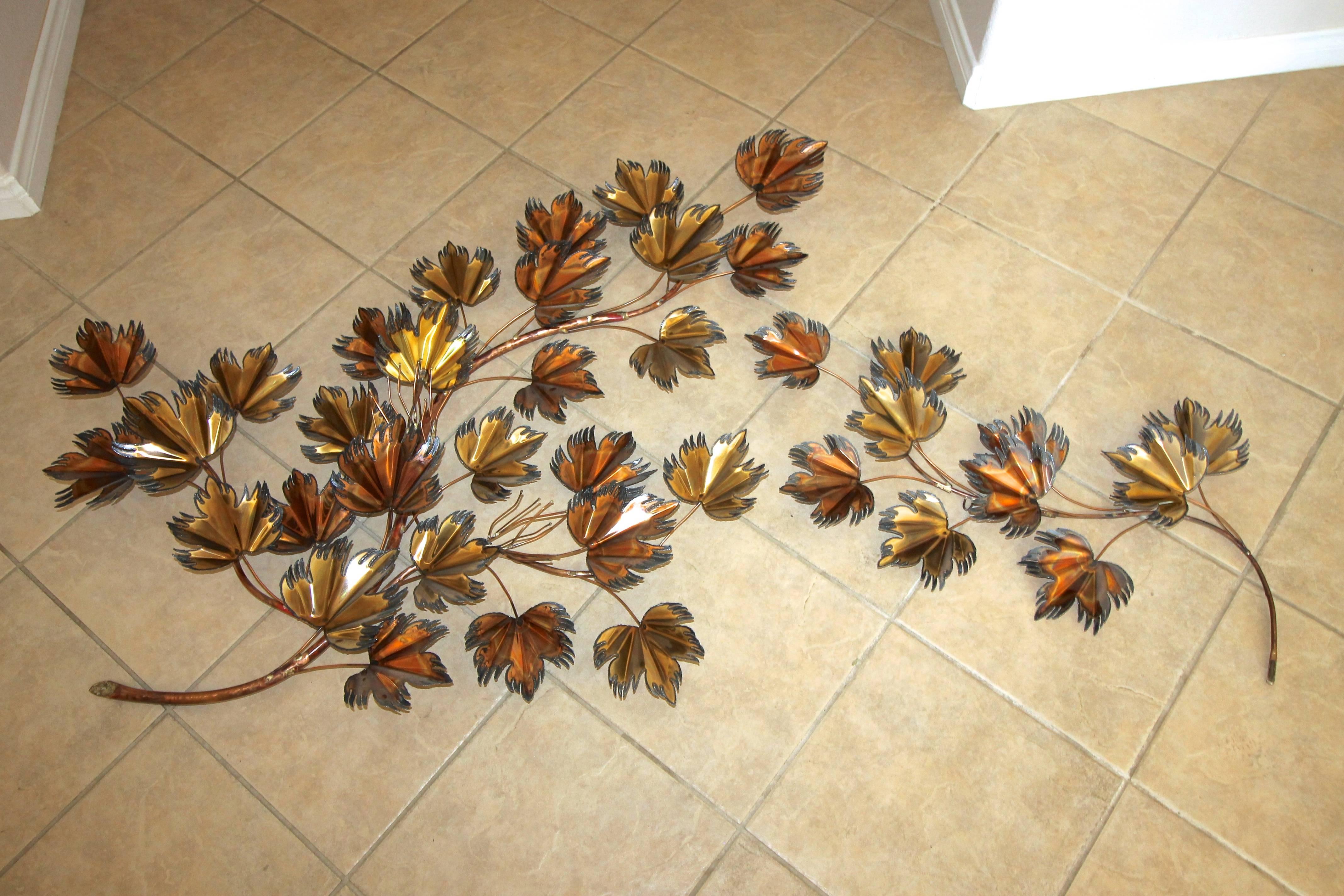 Huge C Jere Style Brass Brutalist Leaf Wall Art Sculpture In Good Condition For Sale In Palm Springs, CA