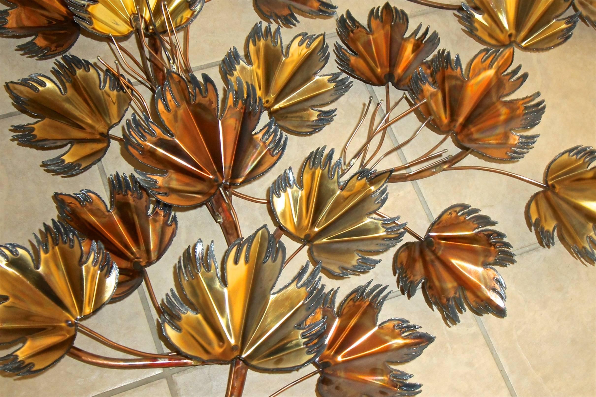 Metal Huge C Jere Style Brass Brutalist Leaf Wall Art Sculpture For Sale