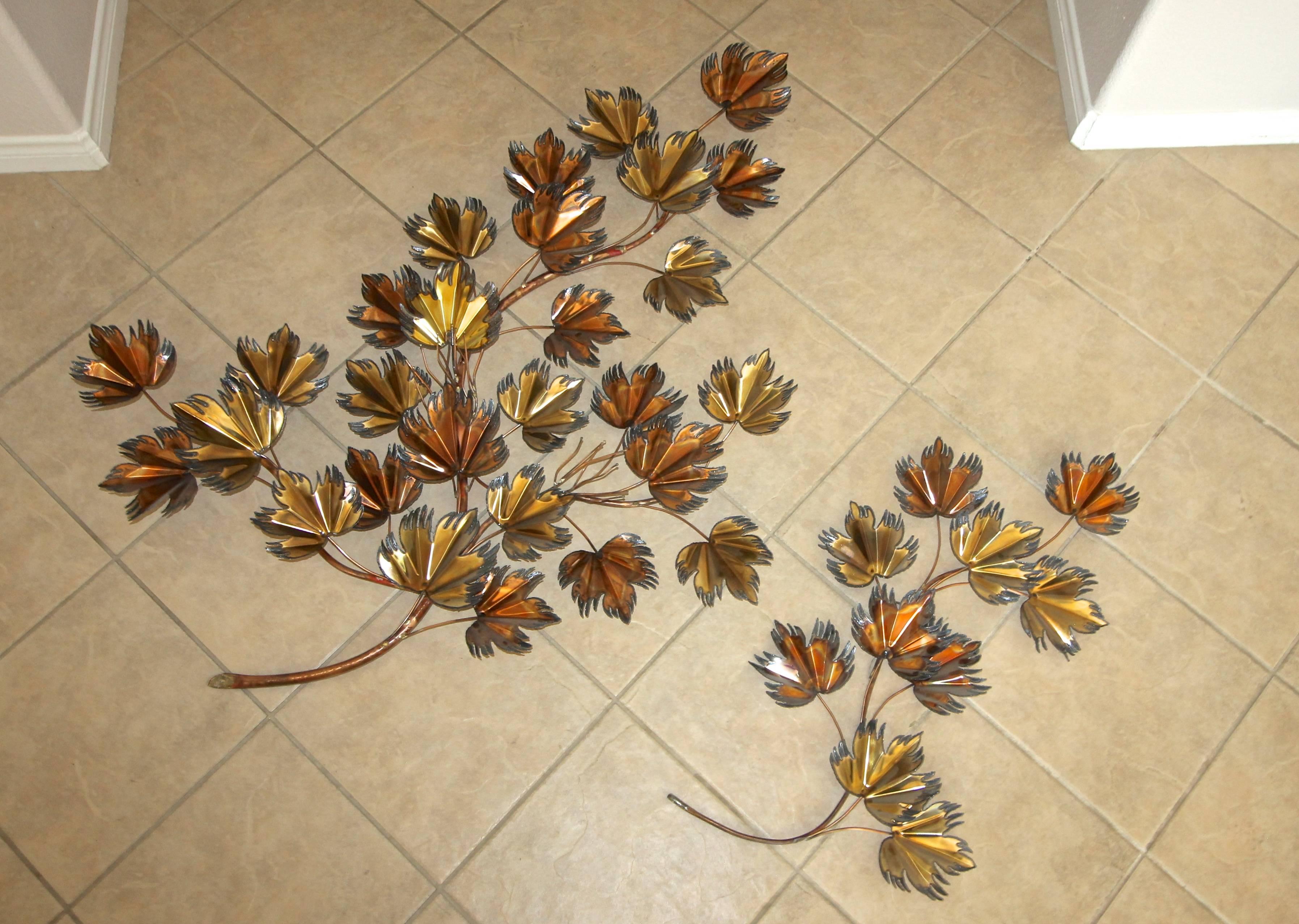 Huge C Jere Style Brass Brutalist Leaf Wall Art Sculpture In Good Condition For Sale In Palm Springs, CA