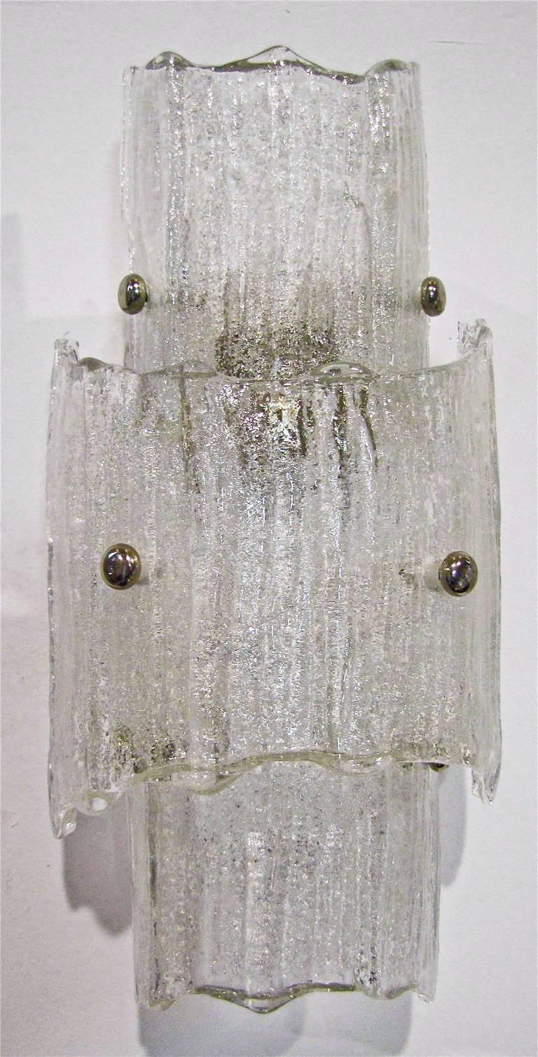 Pair of Kalmar Austrian Textured Clear Glass Wall Sconces In Good Condition In Palm Springs, CA