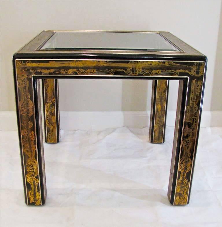 American Rare Mastercraft Bernhard Rohne Acid Etched Brass End Side Table
